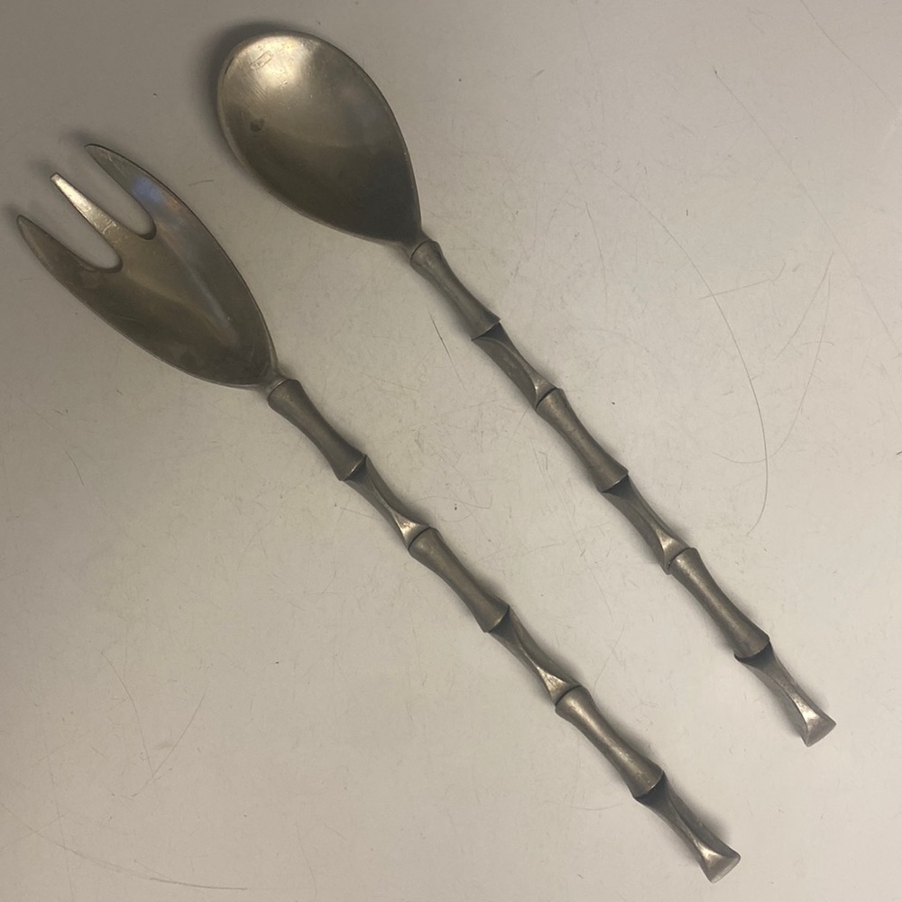 Fortune Cookie Handled Salad Servers Serving Set Silver Spoon Fork